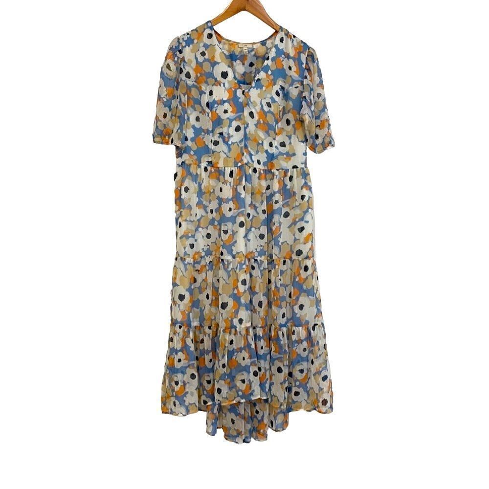 Joie Floral Fields Parisian Blue Multi High Low Dress NWOT